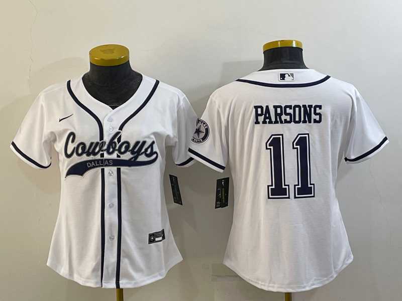 Women%27s Dallas Cowboys #11 Micah Parsons White With Patch Cool Base Stitched Baseball Jersey